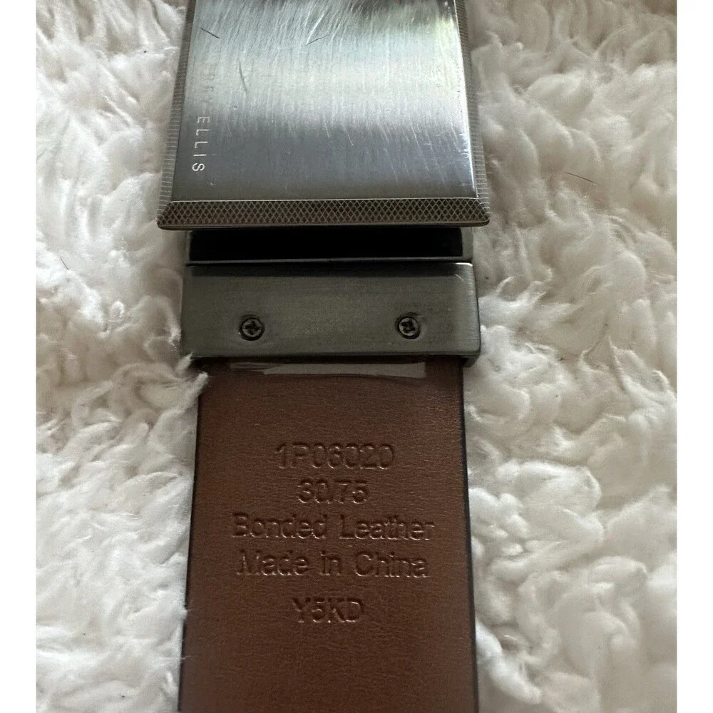 Perry Ellis Mens Reversible Belt Brown Black Plaque Buckle 36 1P06020